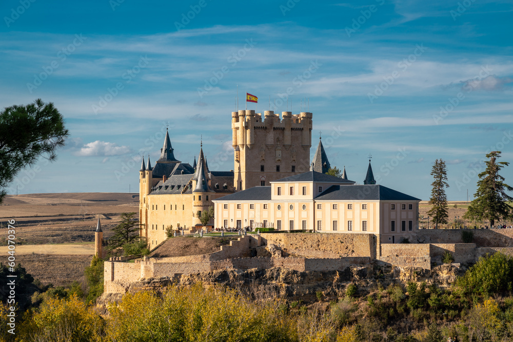 Alcazar of Segovia at sunset. medieval castle located in the city of Segovia, in Castile and León, Spain.  Was declared a UNESCO World Heritage Site in 1985. Today, it is used as a museum.