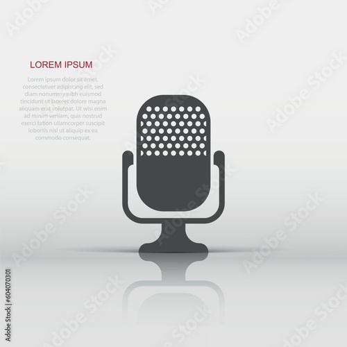 Microphone icon in flat style. Mic broadcast vector illustration on white isolated background. Microphone mike speech business concept.