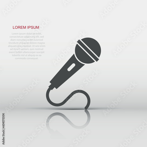 Microphone icon in flat style. Mic broadcast vector illustration on white isolated background. Microphone mike speech business concept.