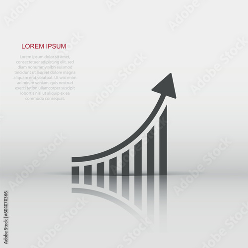 Growing bar graph icon in flat style. Increase arrow vector illustration on white isolated background. Infographic progress business concept.