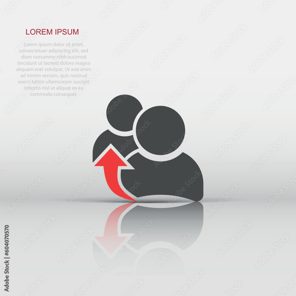 People referral icon in flat style. Business communication vector illustration on white isolated background. Reference teamwork business concept. People referral icon in flat style. Business communication vector illustration on white isolated background. Reference teamwork business concept.