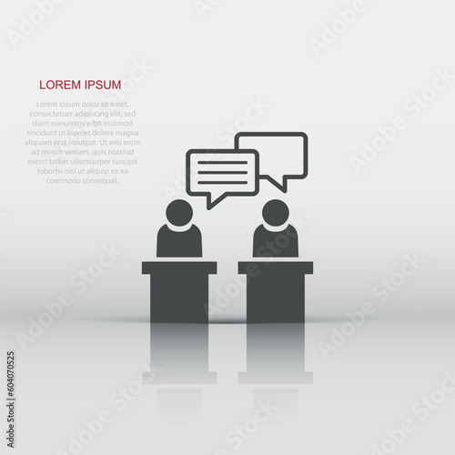 Politic debate icon in flat style. Presidential debates vector illustration on white isolated background. Businessman discussion business concept.