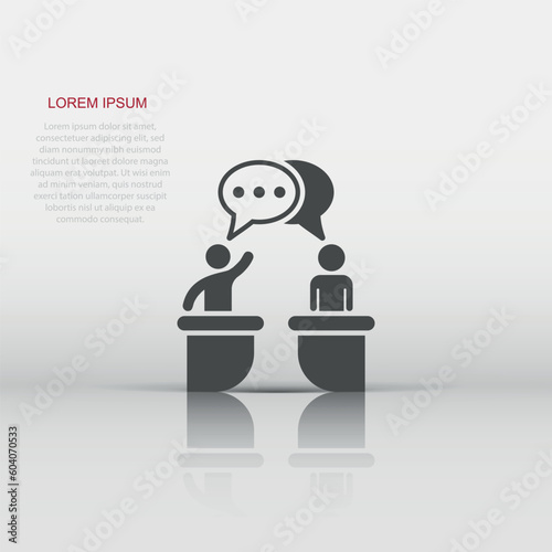 Politic debate icon in flat style. Presidential debates vector illustration on white isolated background. Businessman discussion business concept.