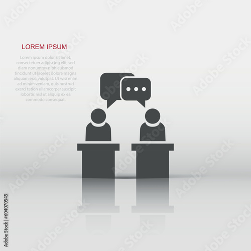 Politic debate icon in flat style. Presidential debates vector illustration on white isolated background. Businessman discussion business concept.