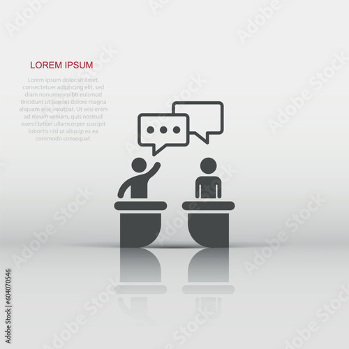 Politic debate icon in flat style. Presidential debates vector illustration on white isolated background. Businessman discussion business concept.