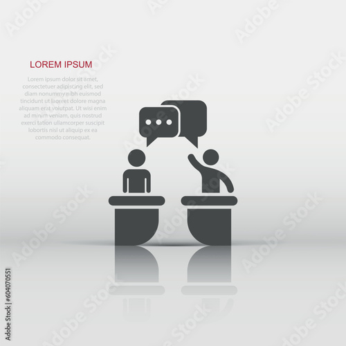 Politic debate icon in flat style. Presidential debates vector illustration on white isolated background. Businessman discussion business concept.