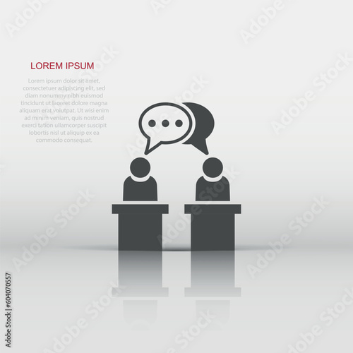 Politic debate icon in flat style. Presidential debates vector illustration on white isolated background. Businessman discussion business concept.