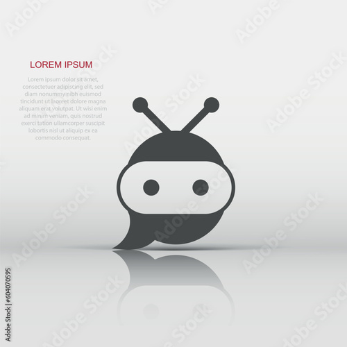 Cute robot chatbot icon in flat style. Bot operator vector illustration on white isolated background. Smart chatbot character business concept.