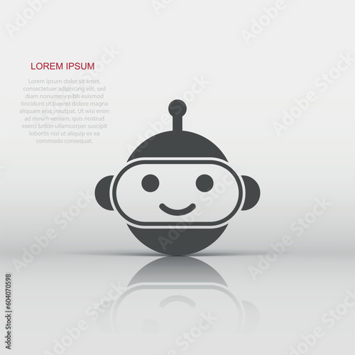 Cute robot chatbot icon in flat style. Bot operator vector illustration on white isolated background. Smart chatbot character business concept.