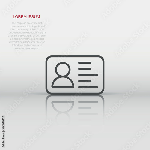 Id card icon in flat style. Identity badge vector illustration on white isolated background. Access cardholder people business concept.