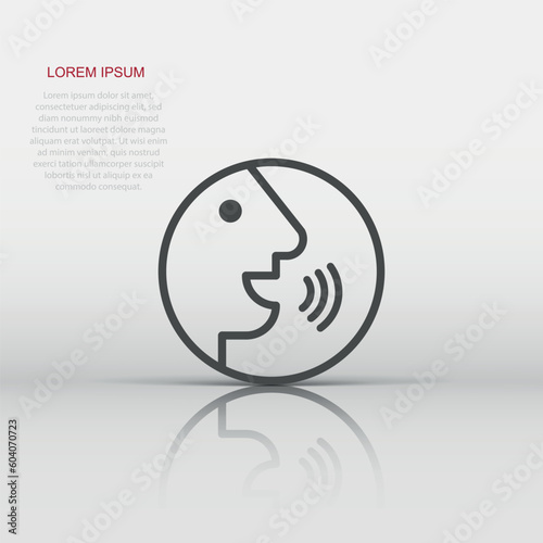 Voice command with sound waves icon in flat style. Speak control vector illustration on white isolated background. Speaker people business concept.