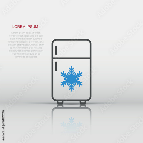 Fridge refrigerator icon in flat style. Freezer container vector illustration on white isolated background. Fridge business concept.