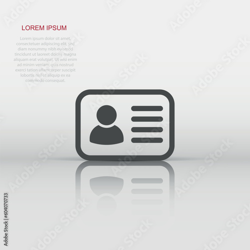 Id card icon in flat style. Identity badge vector illustration on white isolated background. Access cardholder people business concept.