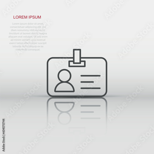 Id card icon in flat style. Identity badge vector illustration on white isolated background. Access cardholder people business concept.