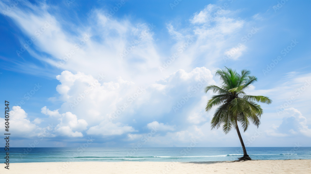 Tropical beach with white sand and palm