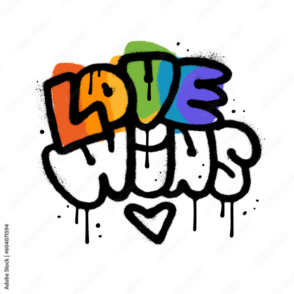Love wins - saying custom grunge urban graffiti typography t-shirt, banner, poster, cards, cases, cover design template. Spray textured vector illustration.