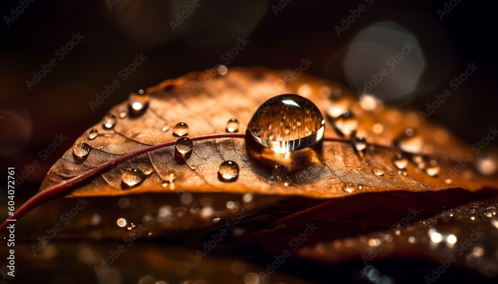 Fresh dew drops on vibrant green leaves generated by AI Fresh dew drops on vibrant green leaves generated by AI