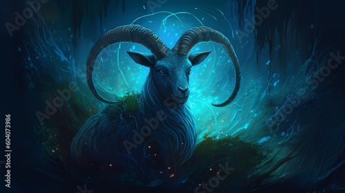 Capricorn Zodiac star sign, Goat, night stars, wallpaper illustration background , Generative AI © Filip