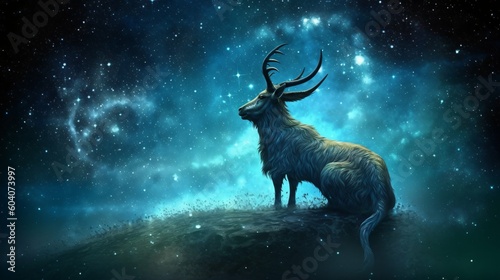 Capricorn Zodiac star sign, Goat, night stars, wallpaper illustration background , Generative AI