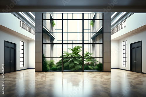 Empty room of business, or residence with atrium background photo