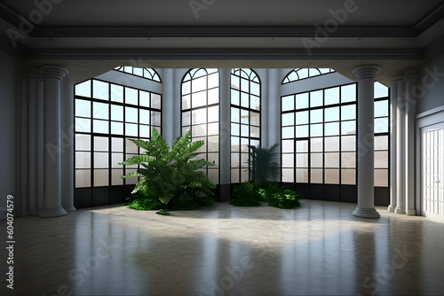 Empty room of business, or residence with atrium background