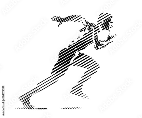 Stylized silhouette of a athletic and sporty man sprinting swiftly.