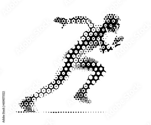 Stylized silhouette of a athletic and sporty man sprinting swiftly.