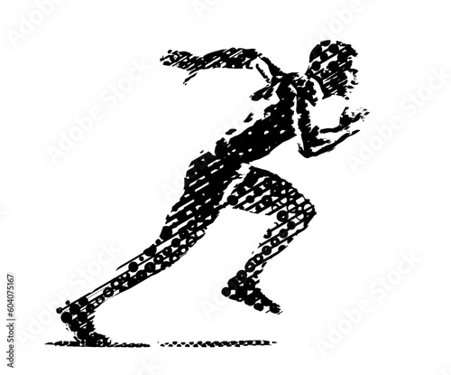 Stylized silhouette of a athletic and sporty man sprinting swiftly.