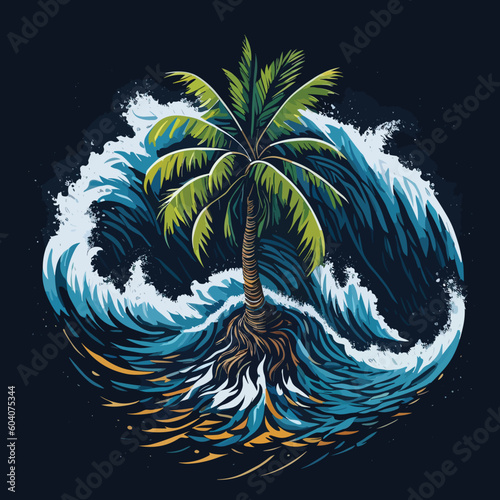 tropical island with palm trees t-shirt design