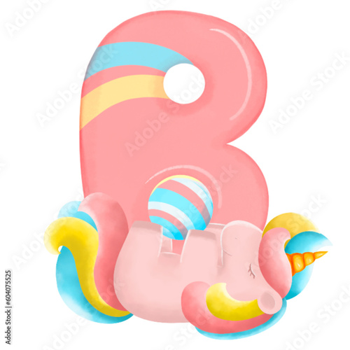 Alphabet with cute unicorn, font in hand-drawn cartoon style. Vector illustration for your design