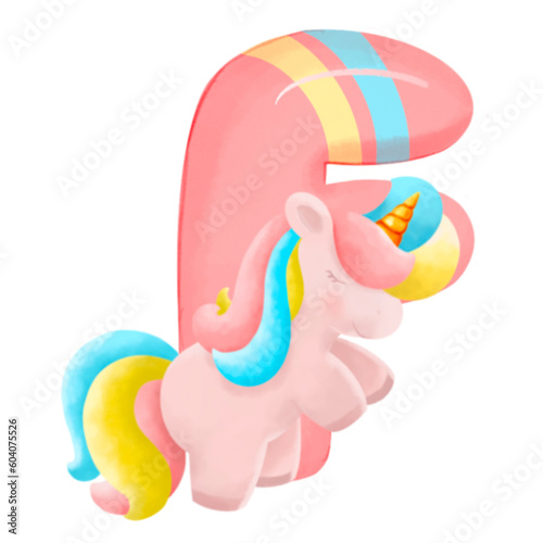 Alphabet with cute unicorn, font in hand-drawn cartoon style. Vector illustration for your design