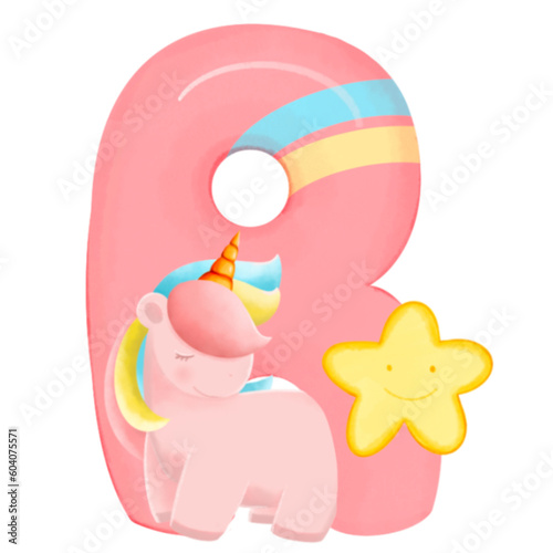 Alphabet with cute unicorn, font in hand-drawn cartoon style. Vector illustration for your design