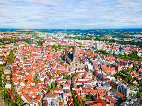 Ulm Minster Church aerial panoramic view, Germany