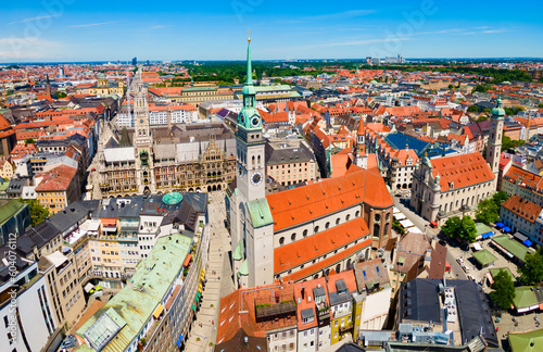 Marienplatz aerial panoramic view in Munich city  Germany