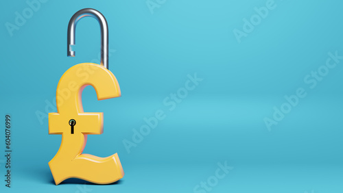 Φωτογραφία Yellow pound sterling symbol with a padlock on blue background
