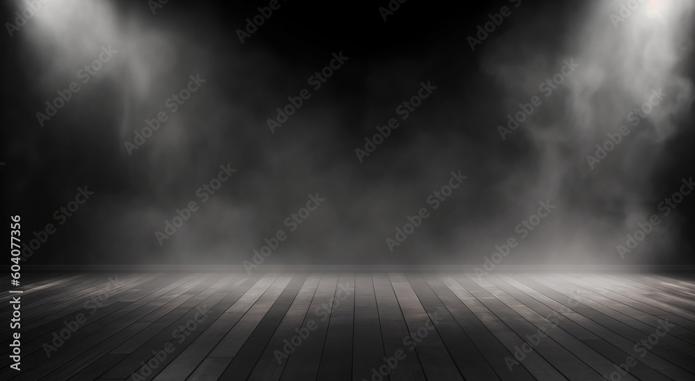 Mysterious atmosphere with low-lying fog on a dark background, generative AI Mysterious atmosphere with low-lying fog on a dark background, generative AI