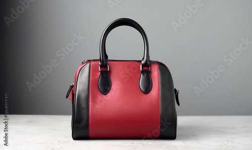 Trendy Red and Black Womens Handbag on Light Studio Background, generative AI