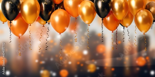 Holiday banners with orange balloons. Generative AI