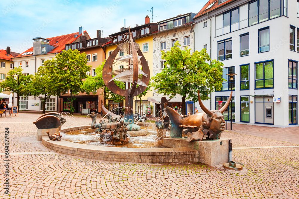 Buchhornbrunnen fountain near Nicholas Church, Friedrichshafen