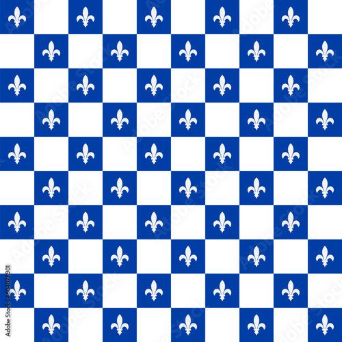 Royal lily seamless pattern. Canadian province of Quebec background. Fleur de lys checkered pattern. Vector template for wrapping paper, wallpaper, fabric, etc