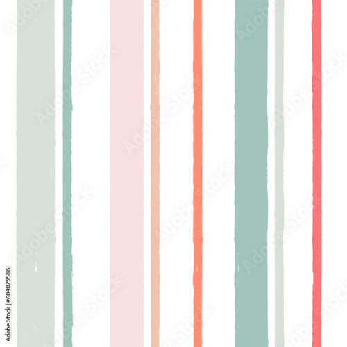 Hand drawn vector seamless stripe pattern. Pink, orange and green girly stripes background, pastel brush strokes, cute baby paintbrush line backdrop