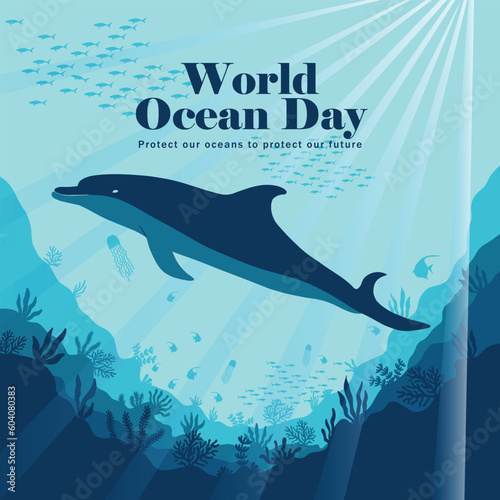 illustration world ocean day, protect nature and the environment. save the environment. vector template for card, poster, banner, flyer. vector