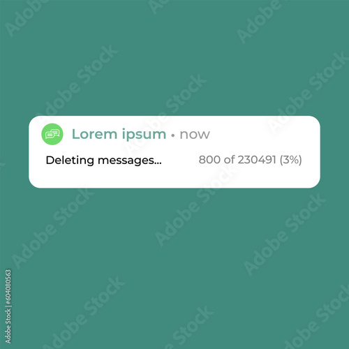 Delete message with green background, flat design illustration. Notification Boxes Template for Iphone and android (smartphone). IMessages. We Chat. Line. Whatsapp Notif.