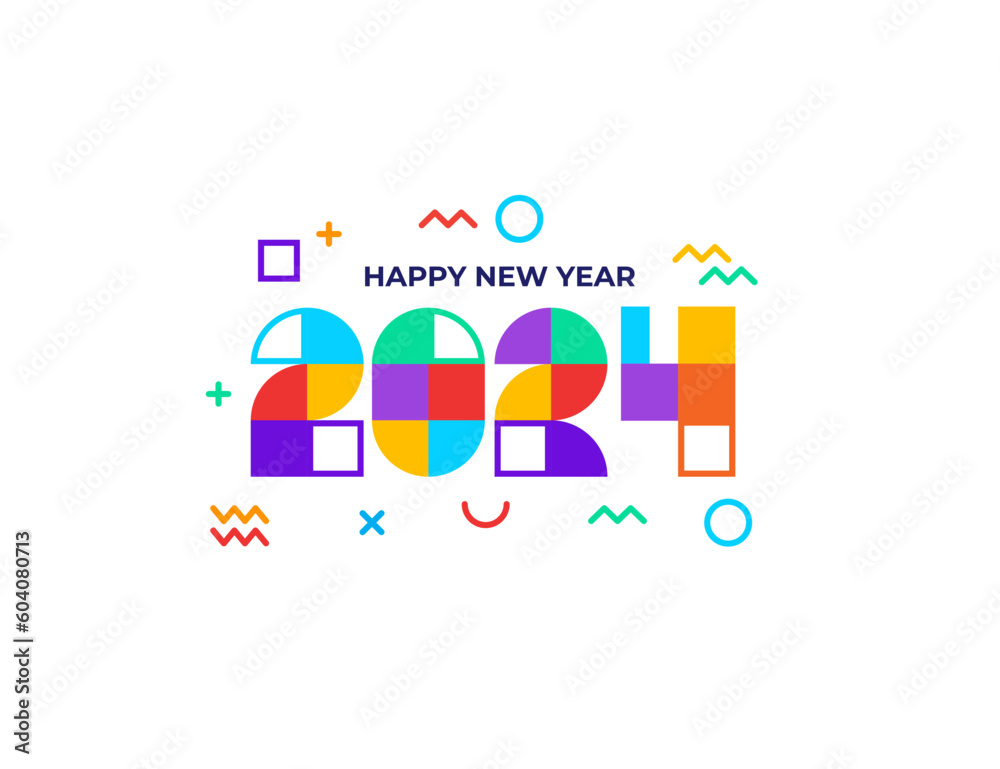 Happy New Year 2024 Greeting banner logo illustration. Modern Colorful 2024 new year vector Happy New Year 2024 Greeting banner logo illustration. Modern Colorful 2024 new year vector