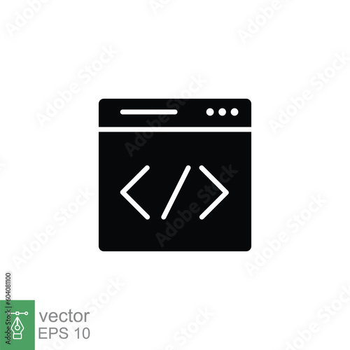 Web custom coding icon. Simple solid style. Code, data, html, digital, network, website, technology concept. Black silhouette, glyph symbol. Vector illustration isolated on white background. EPS 10.