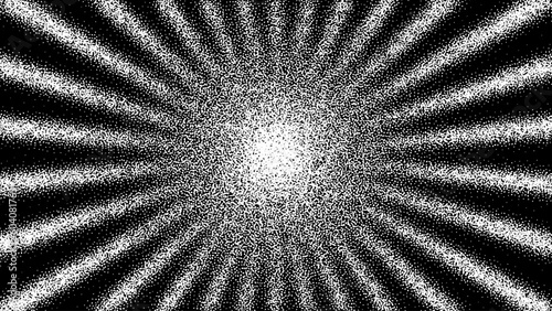 Retro sunburst background in monochrome with grainy stippling effect