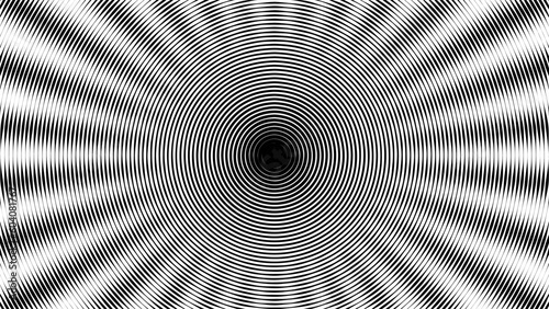 Hypnotic background with sunburst illusion made up of concentric circular lines