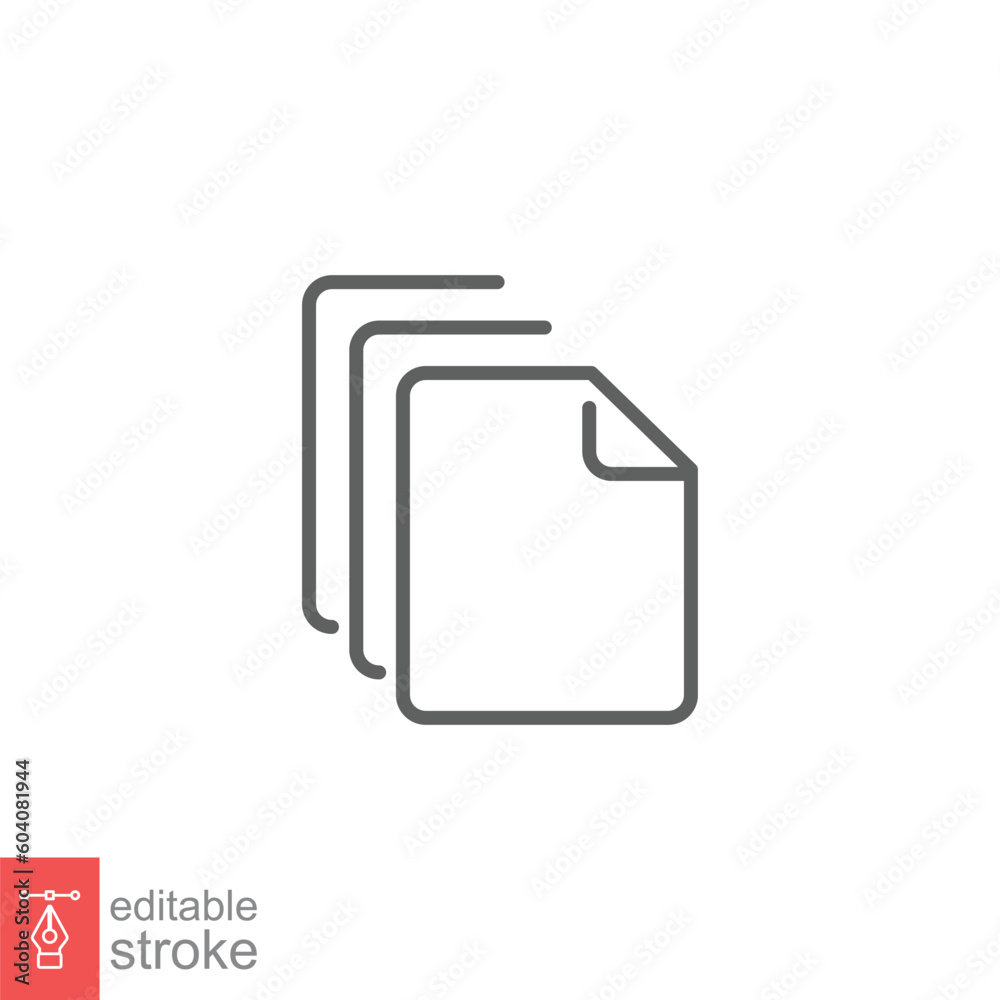 Document icon. Simple outline style. Copy, paper, blank, file, doc, folio, page, business concept. Thin line symbol. Vector illustration isolated on white background. Editable stroke EPS 10. Document icon. Simple outline style. Copy, paper, blank, file, doc, folio, page, business concept. Thin line symbol. Vector illustration isolated on white background. Editable stroke EPS 10.