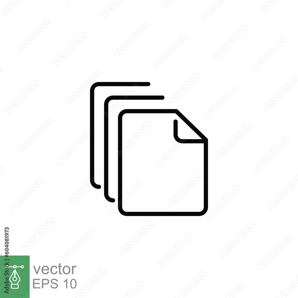 Document icon. Simple outline style. Copy, paper, blank, file, doc, folio, page, business concept. Thin line symbol. Vector illustration isolated on white background. EPS 10. Document icon. Simple outline style. Copy, paper, blank, file, doc, folio, page, business concept. Thin line symbol. Vector illustration isolated on white background. EPS 10.