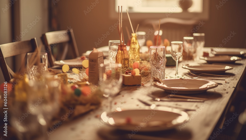 Luxury dining table with elegant decor generated by AI Luxury dining table with elegant decor generated by AI
